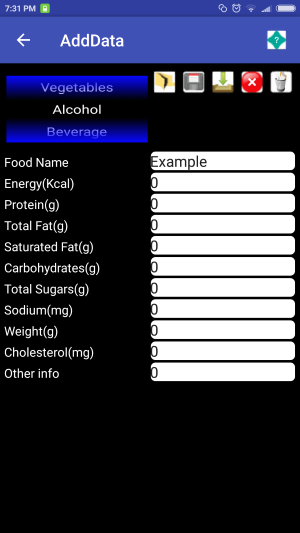 Nutrition screen shots